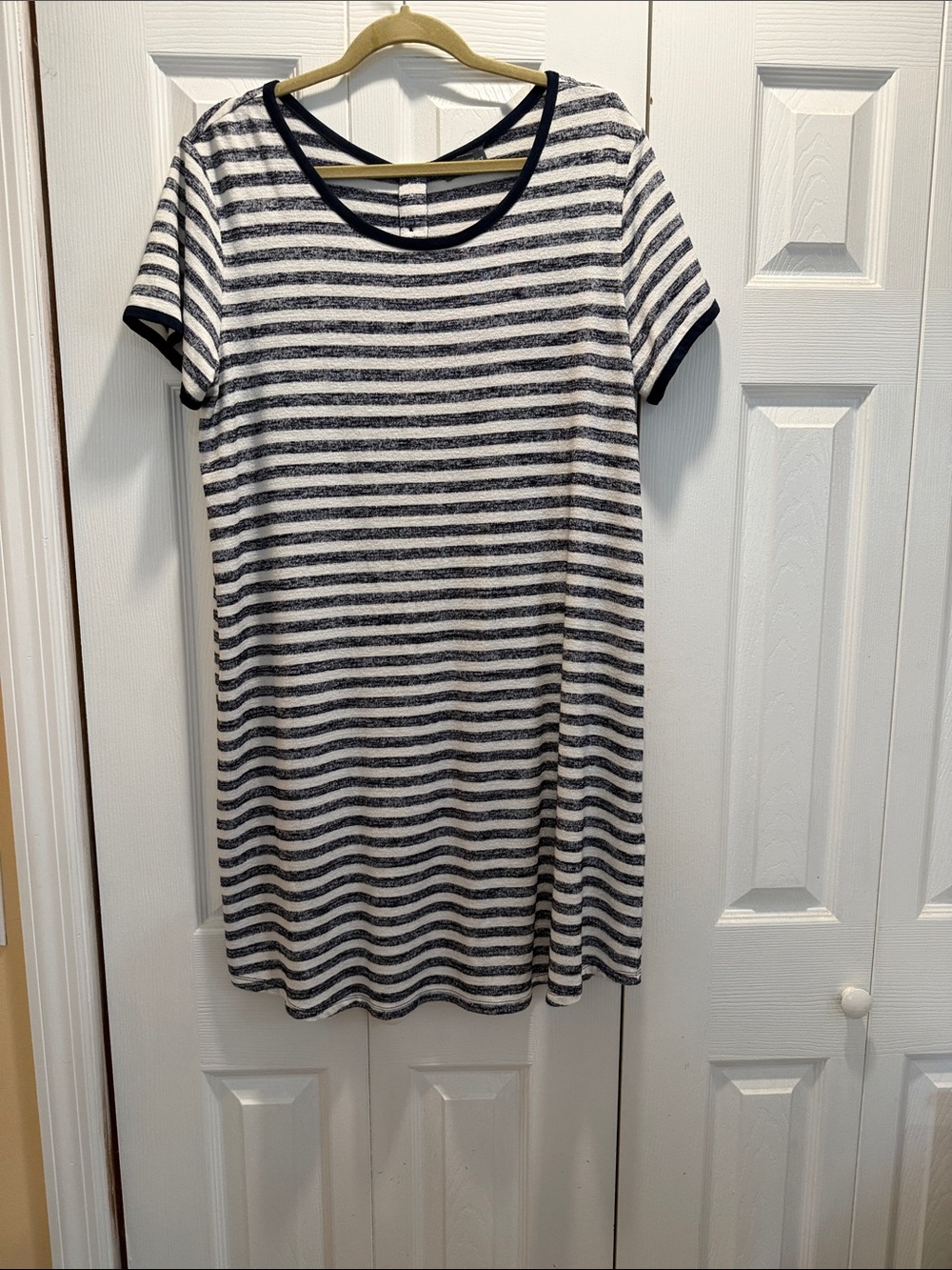 Striped Short-Sleeve Mini Dress in Navy & White